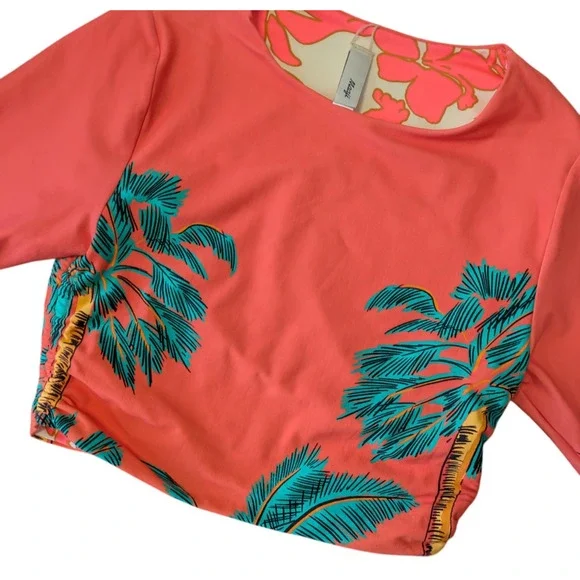Maaji Cali Sunset Ada Long Sleeve Bikini Top Size Small Reversible Coral Orange - Picture 6 of 10